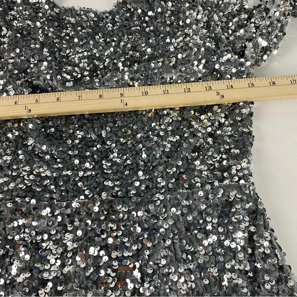 Angel Biba Womens 12 Silver Sequin Long Sleeve Dress NWT Holiday Cocktail Party - Picture 4 of 9